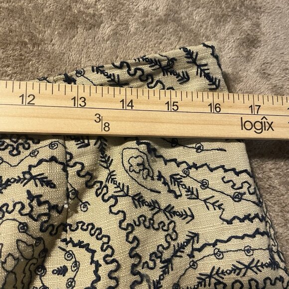 Talbots Pants Womens 10 Linen Tan Black Embroidered Design Cropped Ankle High - Picture 6 of 8